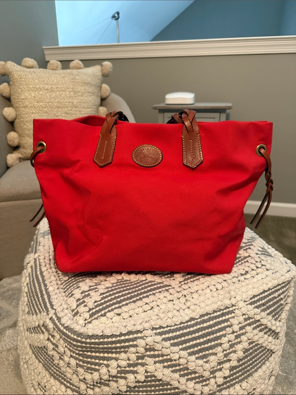 Dooney & Bourke Red Tote with Brown Leather Trim